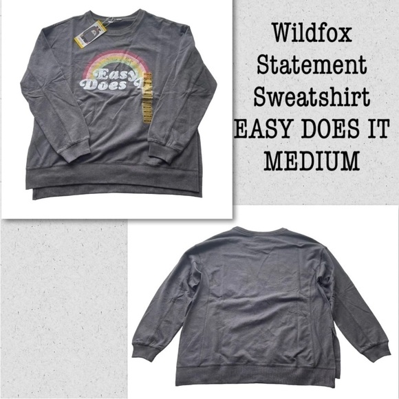 Wildfox Statement sweatshirt Charcoal Gray Easy Does It Graphic - Picture 9 of 9